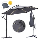 Einfeben - 3m Parasol de avec éclairage solaire inclinable led Parasol de balcon Parasol de marché UV40+ Parasol de jardin,Grey