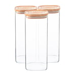 Square Glass Storage Jars with Wooden Lids 1.9 Litre Pack of 3