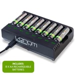 Rechargeable Battery Charging Dock plus 8 x High Capacity 2100mAh AA Batteries