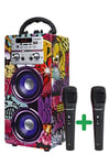 DYNASONIC - Karaoke Enceinte avec Micro, Portable avec Mode karaoké et Microphone, Radio FM et Lecteur USB SD (modèle 12, 2 Microphones 3ªGen)