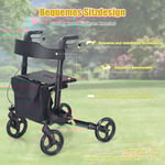 Rollator, hopfällbar reserollator, lätt med sits, höjdjusterbart handtag och väska, svart