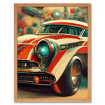 Atompunk Retro Striped Red Classic Car In Repair Shop Kids Art Print Framed Poster Wall Decor 12x16 inch