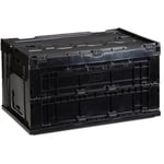 Boîte pliable avec couvercle, caisse, rangement, plastique, coffre 60 litres, HxLxP :31,5x59,5x39,5 cm, noir - Relaxdays