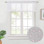 LinTimes Kitchen Curtain Valance, Bubble Sheer Valance Curtains for Windows, Jacquard Pom-Pom Linen Textured Look Valance Curtain for Bathroom Cafe Curtains, W 54" x H 15", Pink Pompoms, One Panel