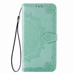 Fertuo Case for Oneplus 8T, Premium Leather Flip Wallet Case with [Card Slots] [Kickstand] [Hand Strap] Mandala Flower Embossed Shockproof Cover Case for Oneplus 8T, Green