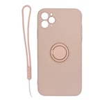 iPhone 11 Pro Max Silikonskal med Ringhållare och Handrem - Rosa Rosa