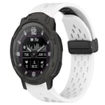 For Garmin Instinct Crossover Solar 22mm Folding Buckle Hole Silicone Watch Band(White)