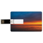 64G USB Flash Drives Credit Card Shape Seascape Memory Stick Bank Card Style Sunset over the Lake Dusk Cloudy Sky Calm Evening Water Reflection Waves,Orange Petrol Blue Waterproof Pen Thumb Lovely Jum