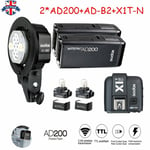 UK 2*Godox 2.4 TTL 1/8000s AD200 Pocket Flash+AD-B2+X1T-C Trigger for Canon Kit
