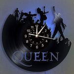 SHHAO The Queen Rock Music Band Vinyl Wall Clock, LED 7 Color Night Lamp Retro Wall Clock, Living Room, Kitchen, Unique Gifts Handmade Home Wall Decor (With light)
