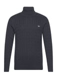 Cotton Cable Turtle Neck Tops Knitwear Turtlenecks Navy GANT