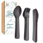 Cutlery Set - 12 Piece Stone Grey - Eco-Friendly - 4X Fork, Knife & Spoons -Tested at UK's #1 Baking Event - Durable, Dishwasher Safe. Ideal Family Lunchbox or Travel Cutlery Set
