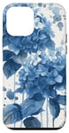 Coque pour iPhone 12 mini Hortensias bleu marine aquarelle floral bleu