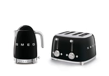 SMEG KLF04BLUK + TSF03BLUK Kettle & 4 slice Toaster Set Stainless Steel in Black