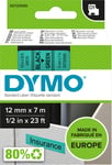 Dymo D1 labeltape 12mm, sort på grøn