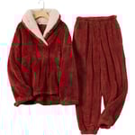 HAUFR Dam Pyjamas Set med Långärmad Tröja och Byxor, Fluffig Vintervarm Casual Fuzzy Plush Loungewear Sleepwear Röd Red Large
