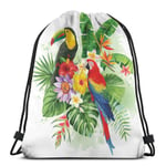 Elsaone Tropical Parrot and Toucan Gym Sack Bag Drawstring Backpack Polyester Sport Bag for Men Women 36 x 43cm/14.2 x 16.9 Inch
