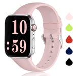 Sichen Replacement Strap Compatible with Apple Watch Strap 44mm 42mm, Soft Silicone Waterproof Bracelet Strap Wrist Bands for Apple Watch SE/iWatch Series 6/5/4/3/2/1, 42mm/44mm-S/M, Pink Sand