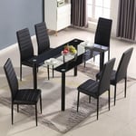 Glass Dining Table with 6 Leather Padded Chairs Kitchen dining set