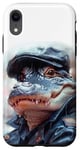 Coque pour iPhone XR Alligator amusant vêtu d'un chapeau et d'une veste en cuir