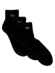 Emporio Armani Underwear Men's 3-Pack Short Socks Sporty Terrycloth, Black, TU