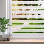 Beautysaid Window Privacy Film Non-Adhesive Window Frosted Glass Film Static Cling Stripe Window Sticker No Glue Anti-UV Opaque Decoration for Bedroom Kitchen Office 90x200 cm