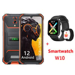 Blackview BV7200 Téléphone Portable Incassable 4G 6.1" 10Go+128Go 50MP+8MP 5180mAh Orange avec Smartwatch Blackview W10(Noir)