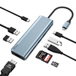 QHOU Hub USB C, USB C Adapter, 9 en 1 Station d'accueil USB C avec 4K HDMI, 3 USB 3.0, USB 2.0, 100W PD, USB C, SD/TF Compatible avec Mac Pro/Air, Surface Pro/Go, Thunderbolt 3