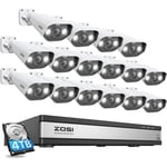 ZOSI 5MP PoE Kit Caméra de Surveillance, 16pcs 5MP Caméra + 16CH 4K NVR HDD de 4 to, Audio Bidirectionnel, Détection Humaine AI