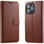 iPhone 14 Pro Flip Wallet Case - Brown 3 Card Slots, Cash Compartment, Magnetic Clip