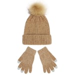 Stickad mössa dam 2023 nya Chenille ull mössa handskar set förtjockad varm fluffig cap höst och vinter Camel