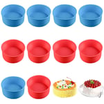10Pcs 4 Inch Round Cake Mould Set Silicone Cake Pan Non-Stick Baking Molds Reusable Deepth Baking Pan for Cake Bread Parties Red and Blue