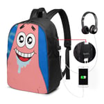 Lawenp Patrick Star Laptop Backpack- with USB Charging Port/Stylish Casual Waterproof Backpacks Fits Most 17/15.6 Inch Laptops and Tablets/for Work Travel School