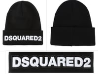 Dsquared2 Logo Embroidered Beanie Black Ribbed Knit Hat