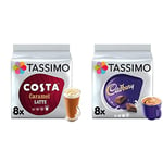 Tassimo Costa Caramel Latte Coffee Pods (Pack of 5, Total of 80 Coffee Capsules) & Cadbury Hot Chocolate Pods (Pack of 5, Total 40 Coffee Capsules)