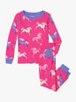 Hatley Kids' Dreamland Horse Print Organic Cotton Pyjamas, Fuchsia/Multi