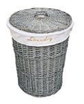 Round Wicker Laundry Basket Bin Cotton Lining Lid Large 59 x 44 cm
