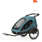 Hauck 2 in1 Bike Trailer Pushchair DRYK DUO Two Children Easy Handling XL Storage Foldable, Petrol