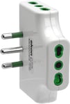 Adaptateur Multiprise Plat, 3 Prises Biphasées Italiennes, Prise Italienne 16A, Fabriqué En Italie, Peu Encombrant, Blanc
