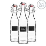 Lavagna Glass Swing Bottles with Labels 500ml Pack of 3
