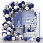 Marinblå Silver Vit Konfetti Ballonger Båge Kit, 120 st 12in 10in 5in Latex Girlang Bågar Kit för Examen, Födelsedag, Bröllop, Jubileum, Fest