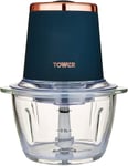 Tower Cavaletto T12058MNB Glass Bowl Chopper, 1L, 350W, Midnight Blue and Rose G