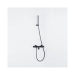 Fortifura - Calvi Robinet de baignoire thermostatique avec douchette stick, support et flexible en métal Noir mat