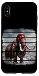 iPhone XS Max Retro black and red woolly mammoth on snow, clouds, art. Case