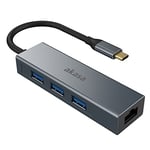 Akasa USB Type-C 4-In-1 Hub with Ethernet | 3 USB Type-A | 5Gbps | RJ45 | 10/100/1000/ Mbps | Aluminium Alloy | Space Grey | Compatible with MacBook, Dell, Lenovo and More | AK-CBCA20-18BK