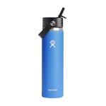 Hydro Flask - Wide Mouth - Gourde Isotherme 709 ml (24 oz) avec Bouchon Antifuite et Paille Intégrée - Bouteille Inox à Isolation sous vide - Sans BPA - Ouverture Standard – Cascade