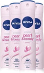 NIVEA Pearl & Beauty Anti-Perspirant Deodorant Pack of 4 (4 X 150Ml), 48Hr Deodo