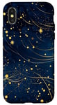 Coque pour iPhone X/XS Jolie étoile scintillante bleu nuit dorée