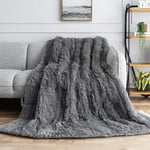 BUZIO Shaggy Faux Fur Weighted Blanket 6.8kg , Super Soft Plush Fleece and Cozy Sherpa Reverse, Long Fur Fluffy Bed Throw Blankets 120x180cm Grey