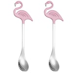 Yardwe 2Pcs Coffee Spoon Stainless Steel Ice Tea Spoon Dessert Spoon Flamingo Milkshake Tea Stir Spoon for Gift Home Silver